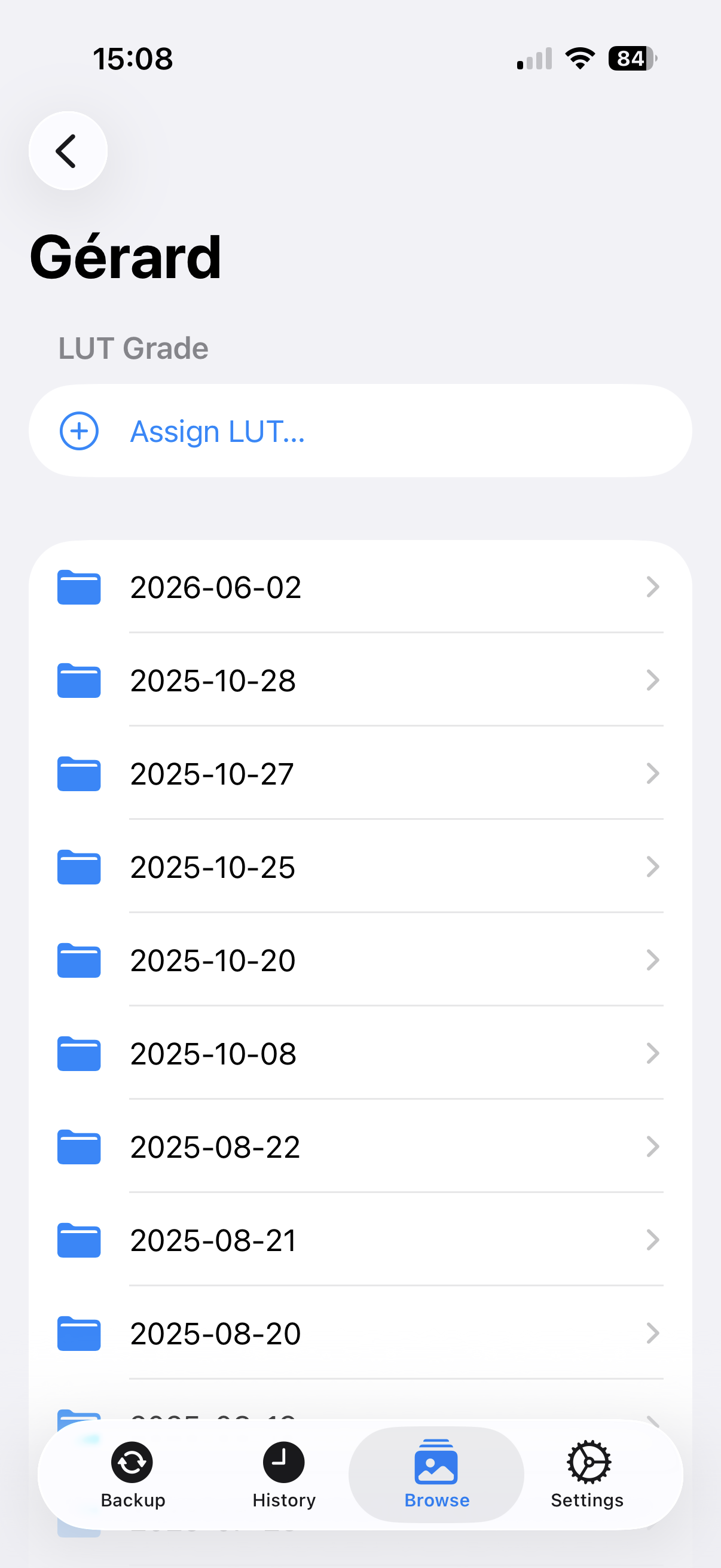 Browse — date folder list