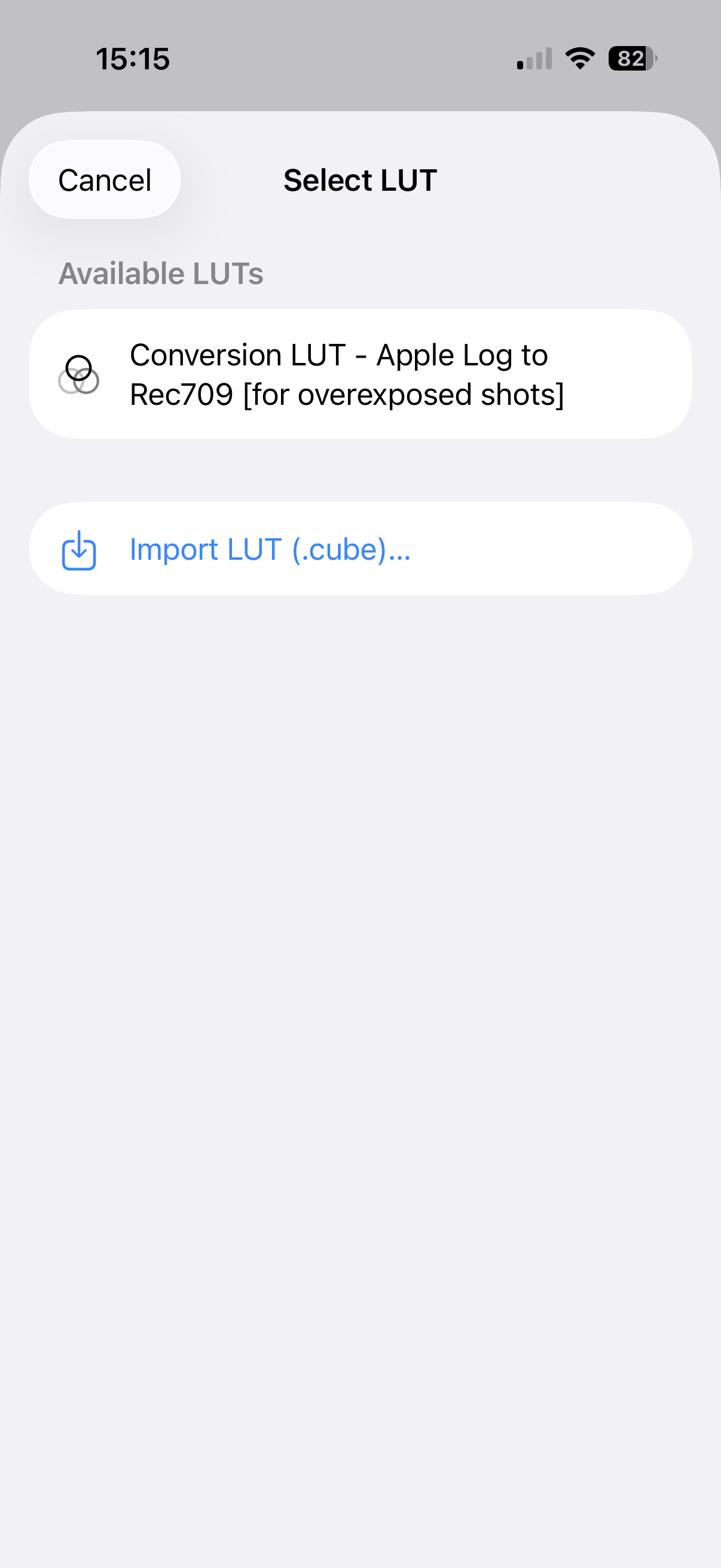 Browse — Select LUT sheet with one LUT imported