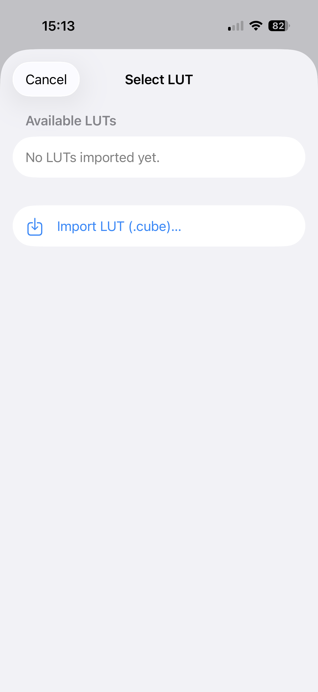 Browse — Select LUT sheet, empty (no LUT imported yet)