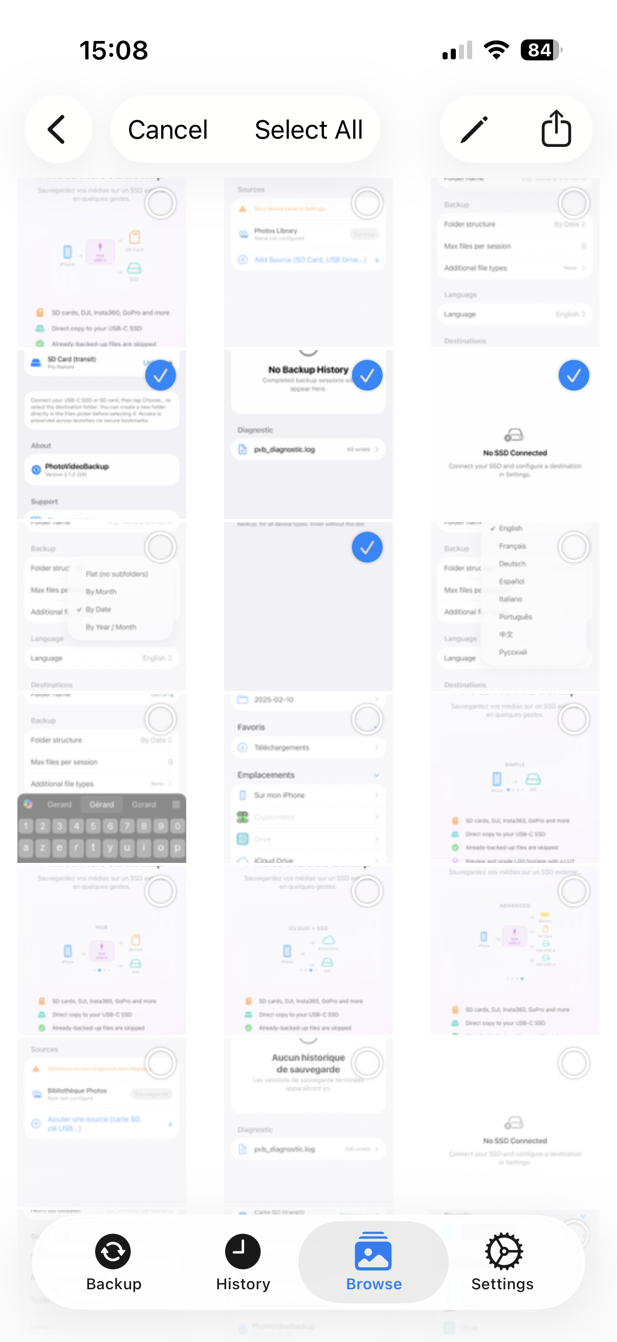 Browse — selection mode