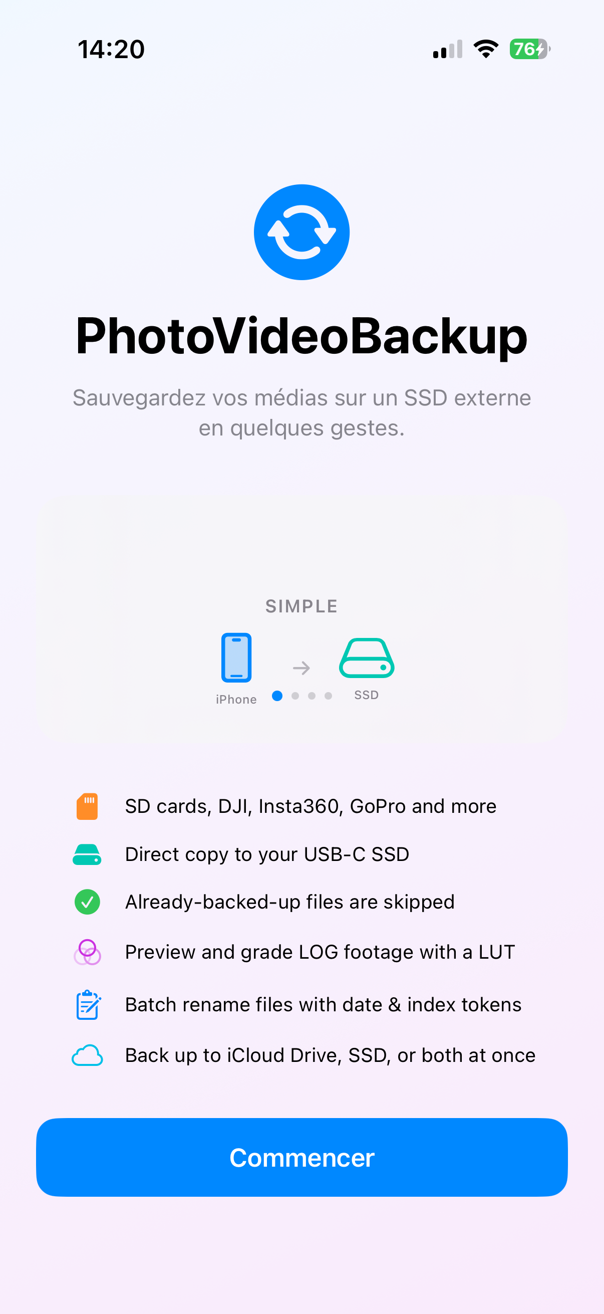 Onboarding — Simple setup: iPhone → SSD