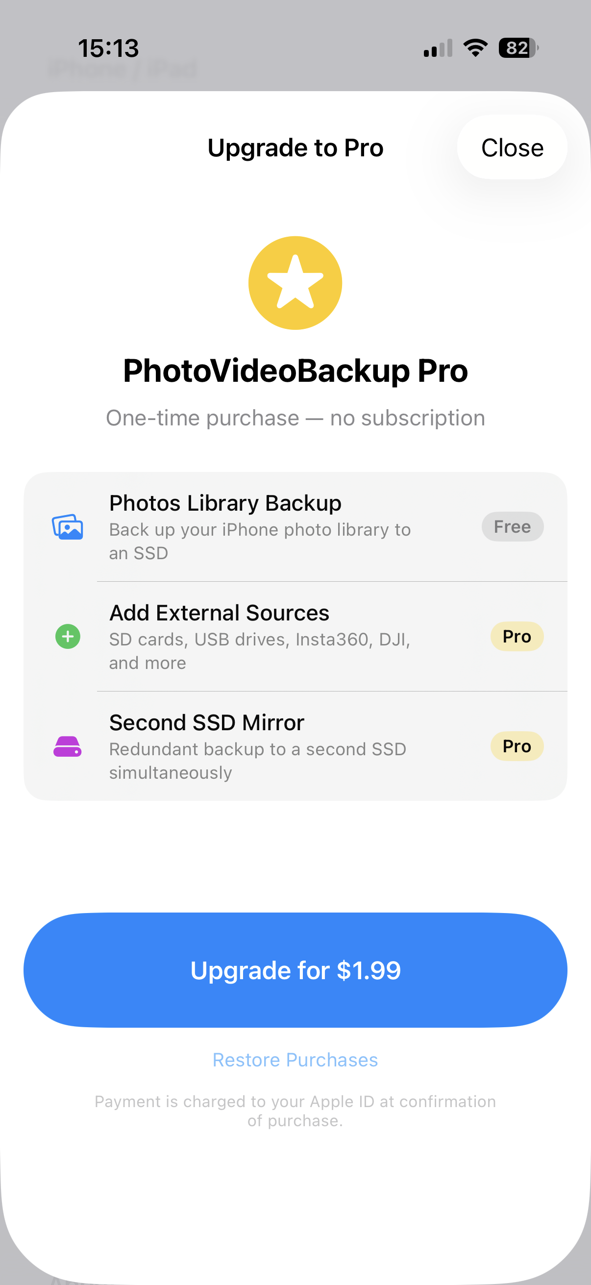 Upgrade to Pro screen